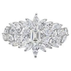 Anello nuziale dichiarato con cluster di diamanti da 2,84 carati SI/H in oro bianco 14 carati