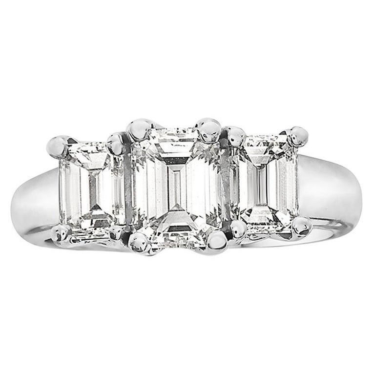 2.84 Carat Trilogy Platinum Emerald Cut Engagement Ring For Sale at 1stDibs emerald cut