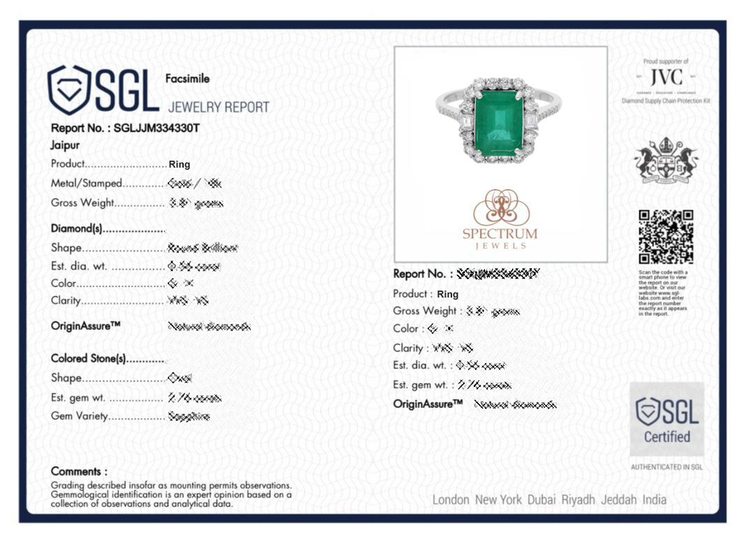 2.84 Carat Zambian Emerald Ring 0.62 Ct SI/H Diamond 14 Karat White Gold Jewelry For Sale 2