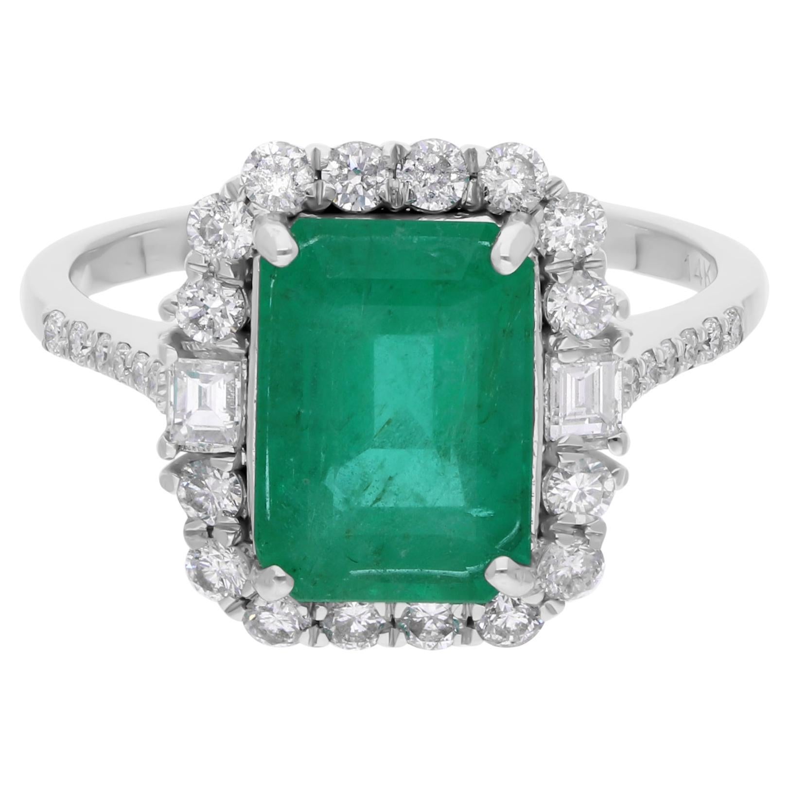 Anillo de esmeralda zambiana de 2,84 quilates 0,62 qt Diamante SI/H Joyas de oro blanco de 14 quilates