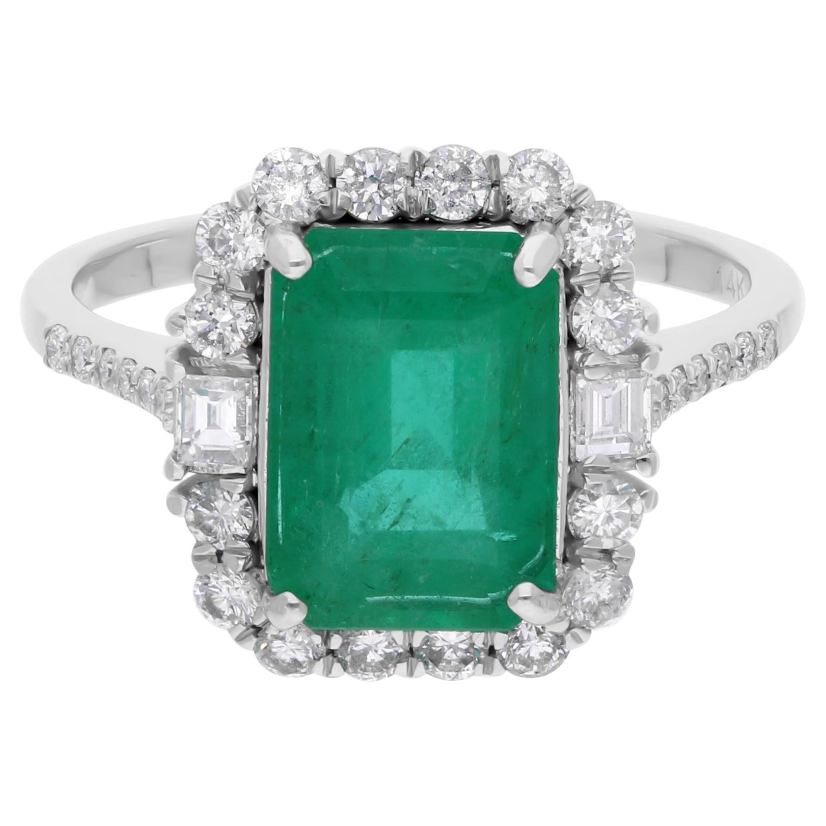 Anillo de esmeralda zambiana de 2,84 quilates 0,62 qt Diamante SI/H Joyas de oro blanco de 14 quilates en venta