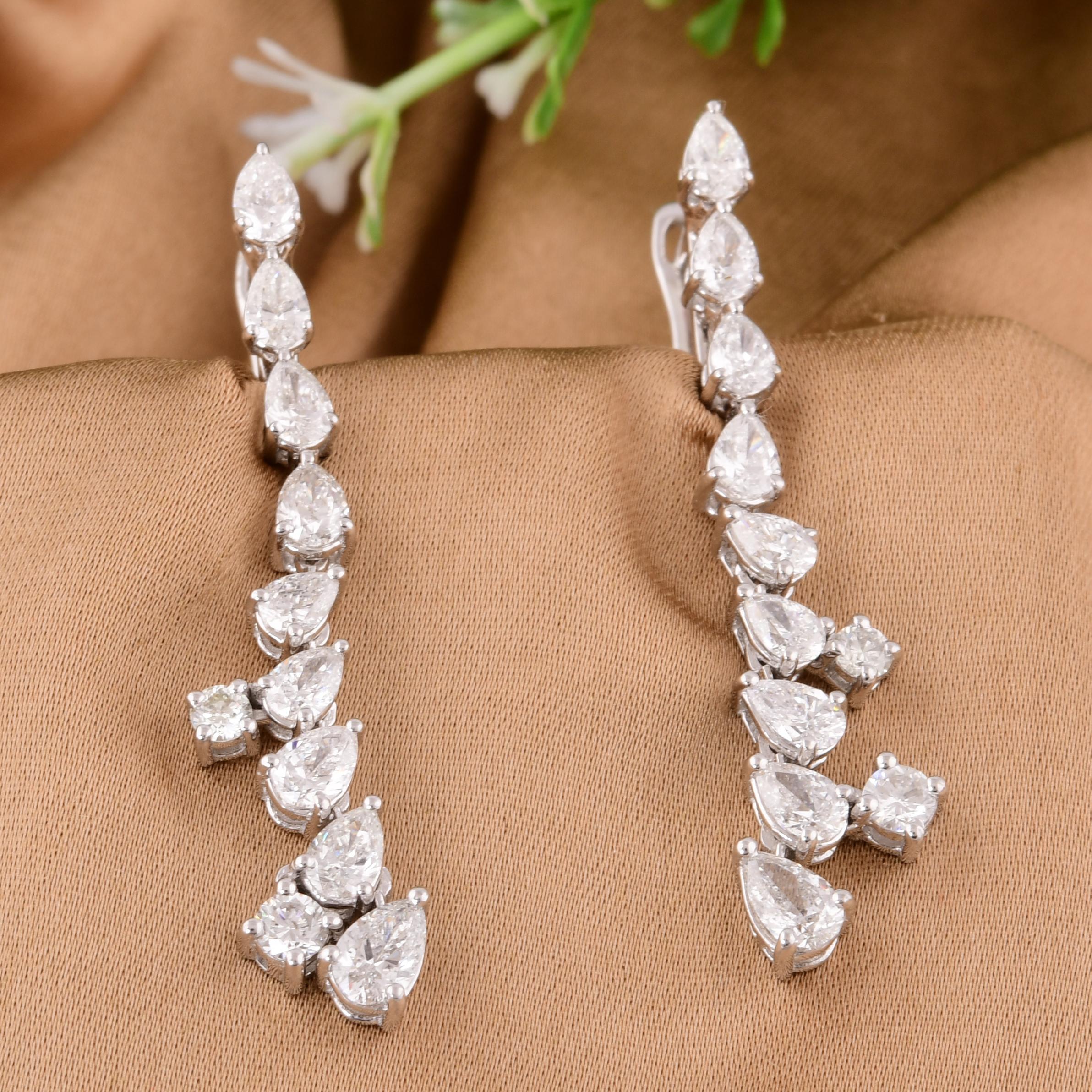 Pear Cut 2.84 Ct. Pear & Round Diamond Dangle Earrings 14 Karat White Gold Fine Jewelry For Sale