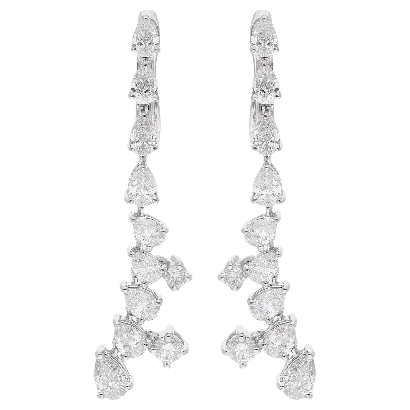 2.84 Ct. Pear & Round Diamond Dangle Earrings 18 Karat White Gold Fine Jewelry For Sale