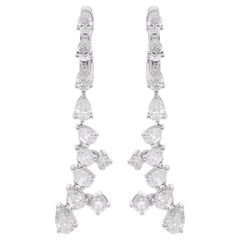 2.84 Ct. Pear & Round Diamond Dangle Earrings 18 Karat White Gold Fine Jewelry