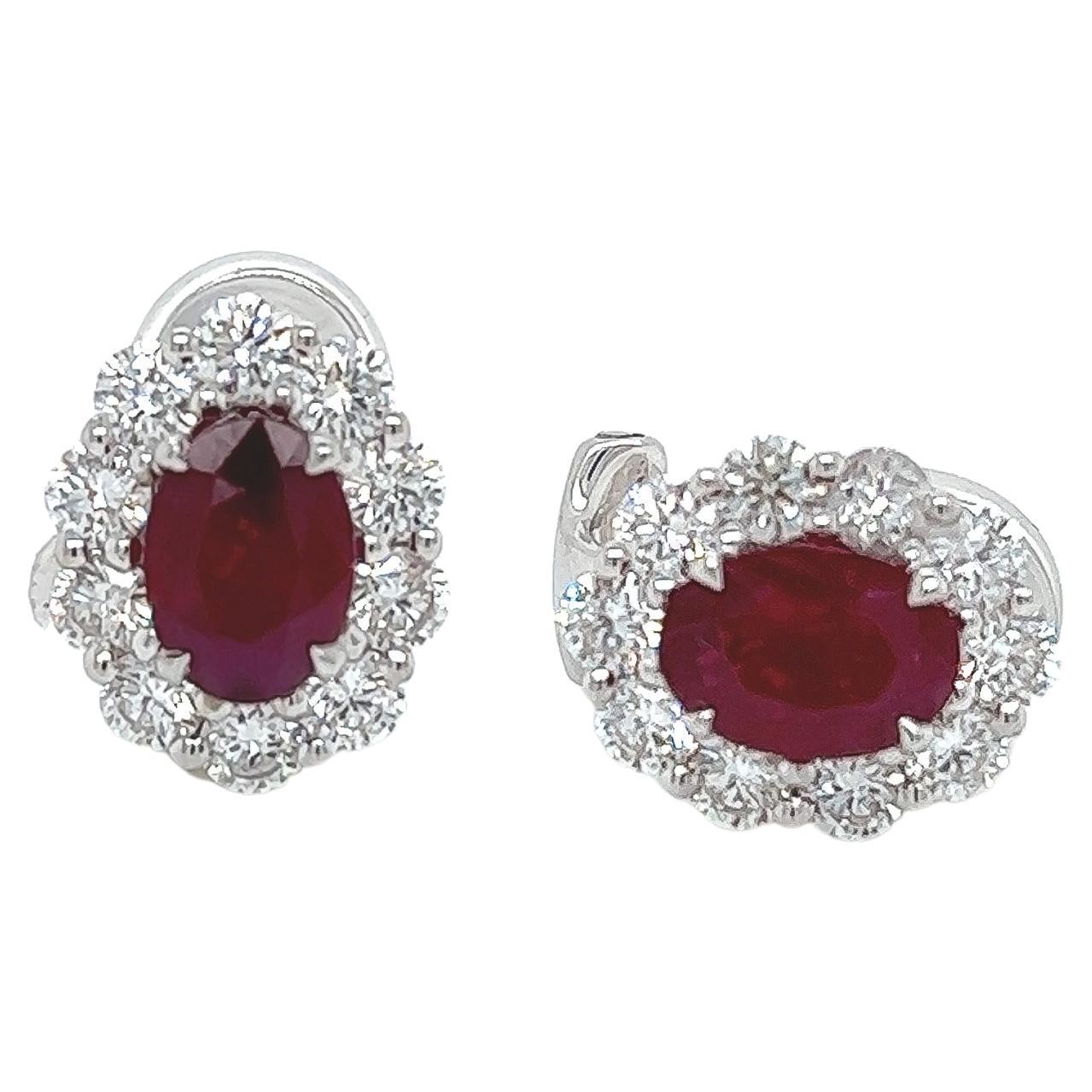 2.84 Total Carat Ruby and Diamond Earrings in 18K White Gold For Sale