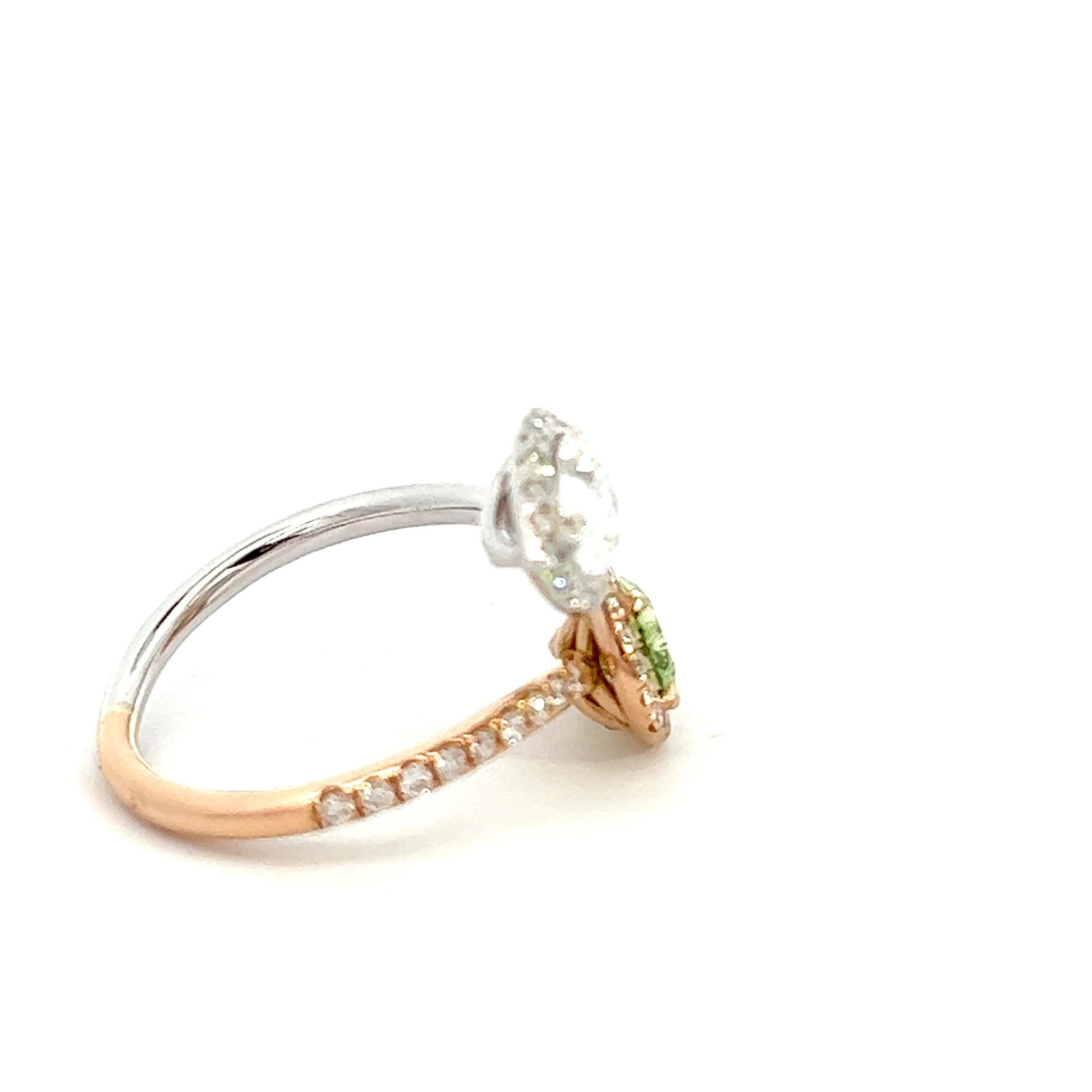 Aesthetic Movement 2.84 Total CT Earth Green Pear Brilliant Diamond 18K Rose&White Gold Setting GIA For Sale