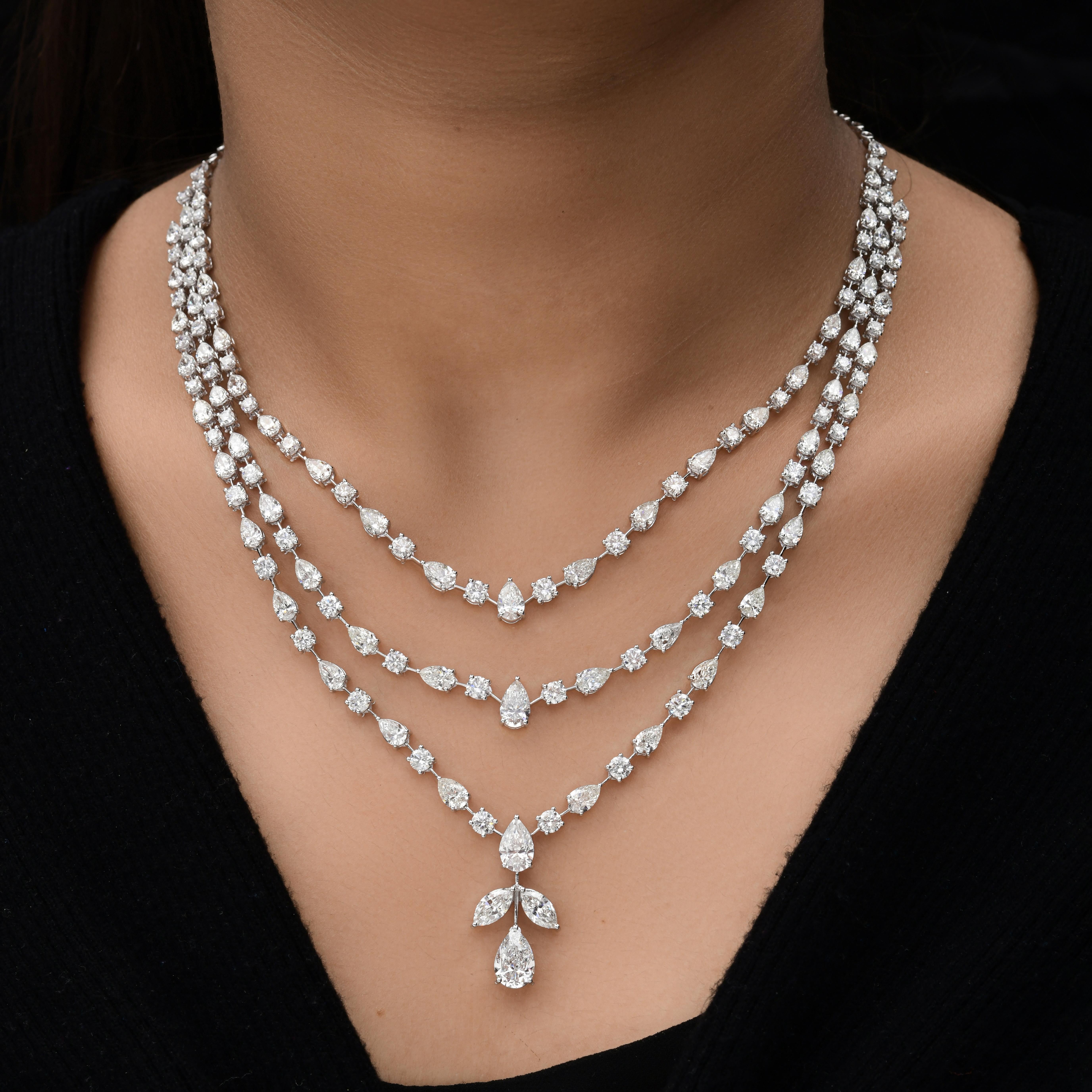 28.45 Karat SI Reinheit HI Farbe Multi Form Diamant-Halskette 18 Karat Weißgold im Zustand „Neu“ im Angebot in Diera, Dubai