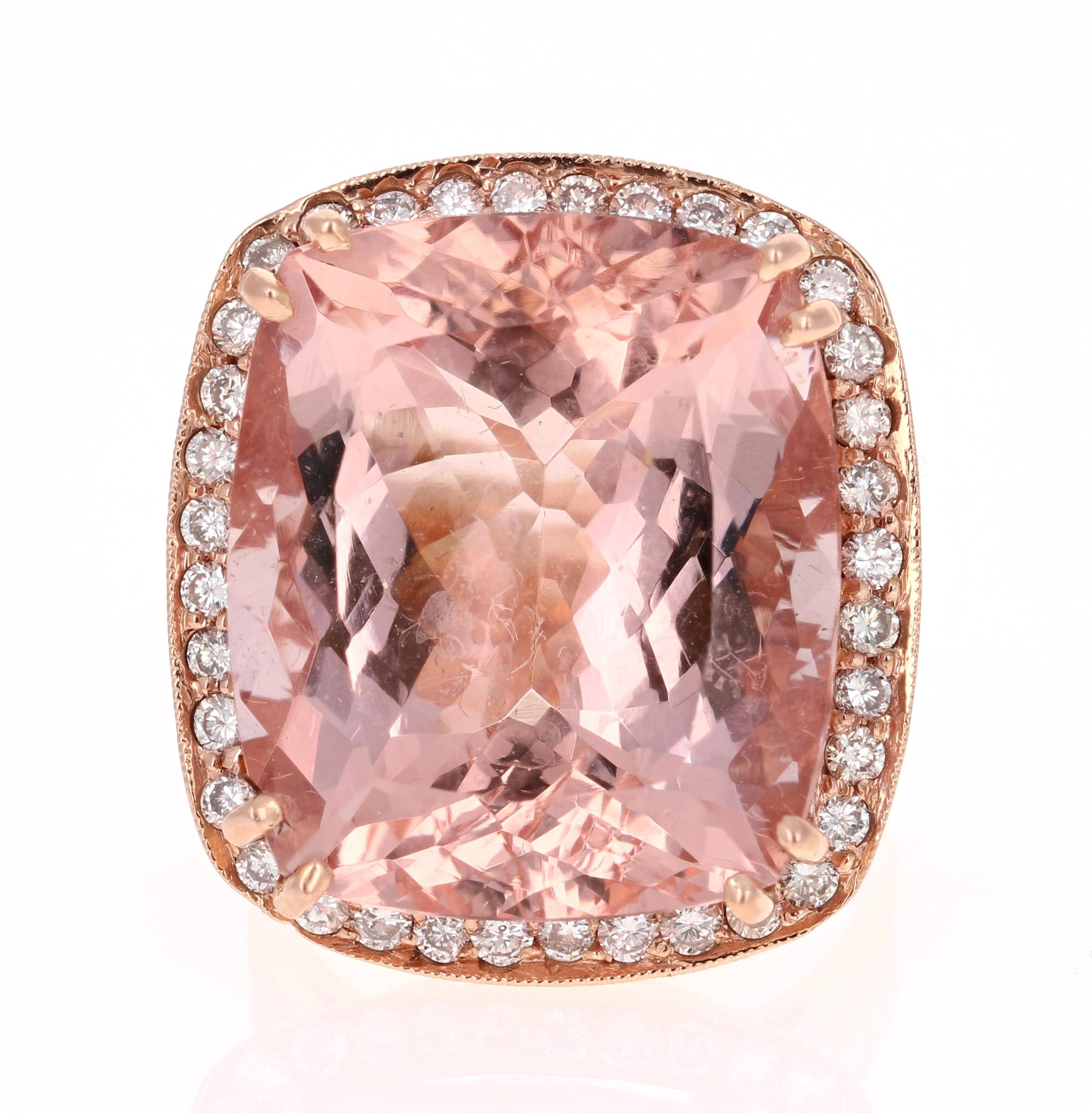 Modern 28.46 Carat Morganite Diamond 14 Karat Rose Gold Cocktail Ring