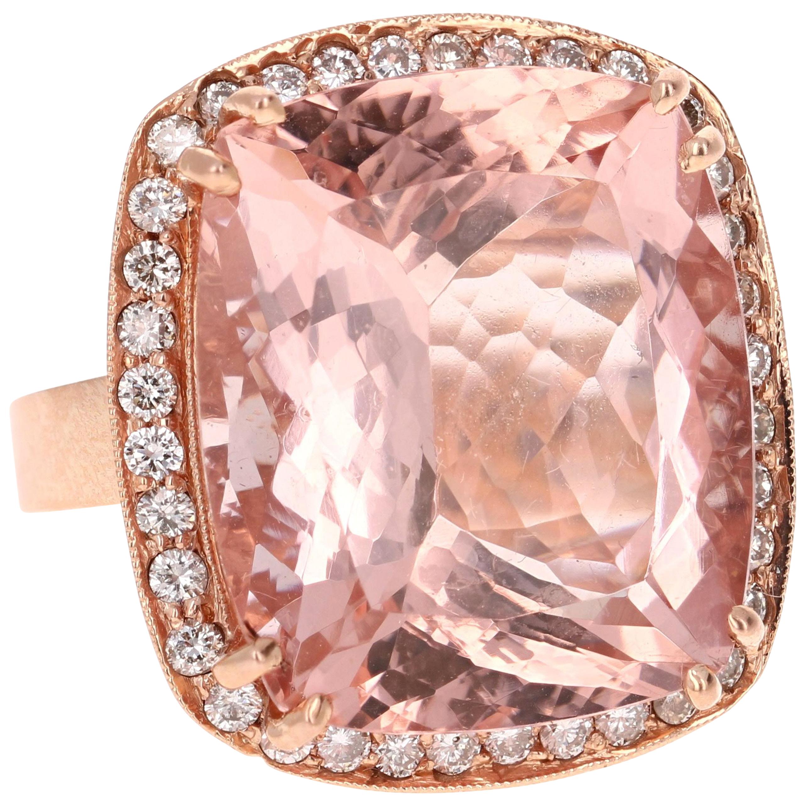 28.46 Carat Morganite Diamond 14 Karat Rose Gold Cocktail Ring