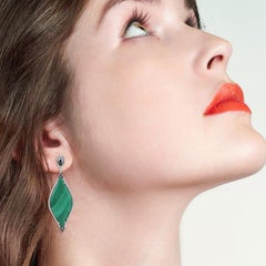 28.46ct Marquise Shaped Malachite Dangle Earrings With Diamonds In 18k Gold