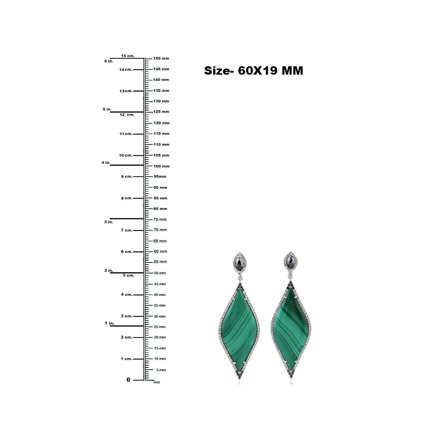 Mixed Cut 28.46ct Marquise Shaped Malachite Dangle Earrings With Diamonds In 18k Gold For Sale