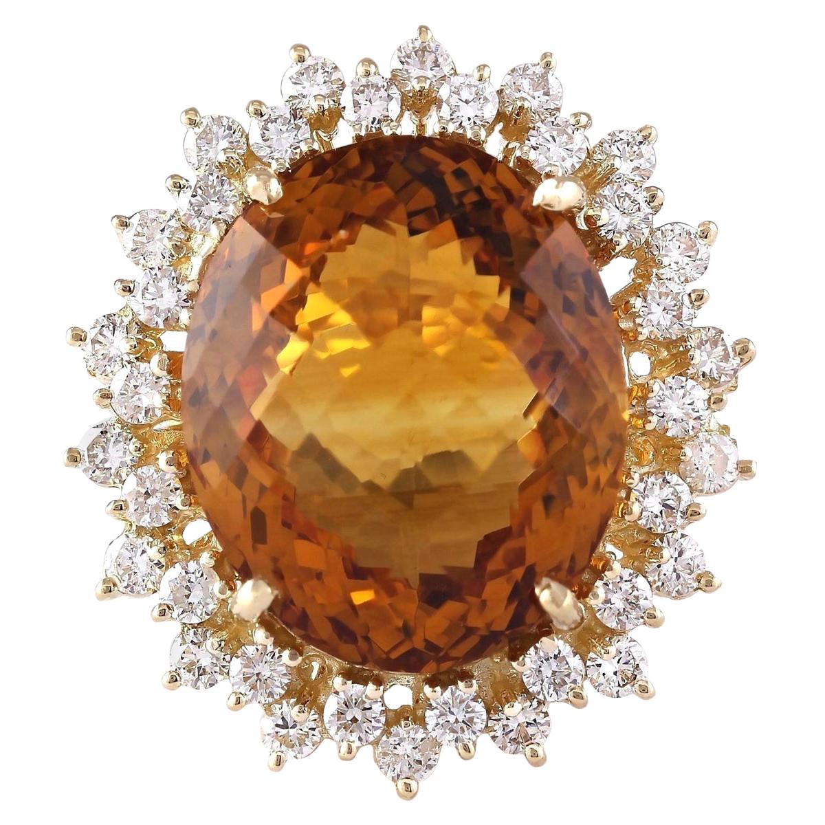 Bague en or jaune 14 carats avec citrine naturelle et diamants 