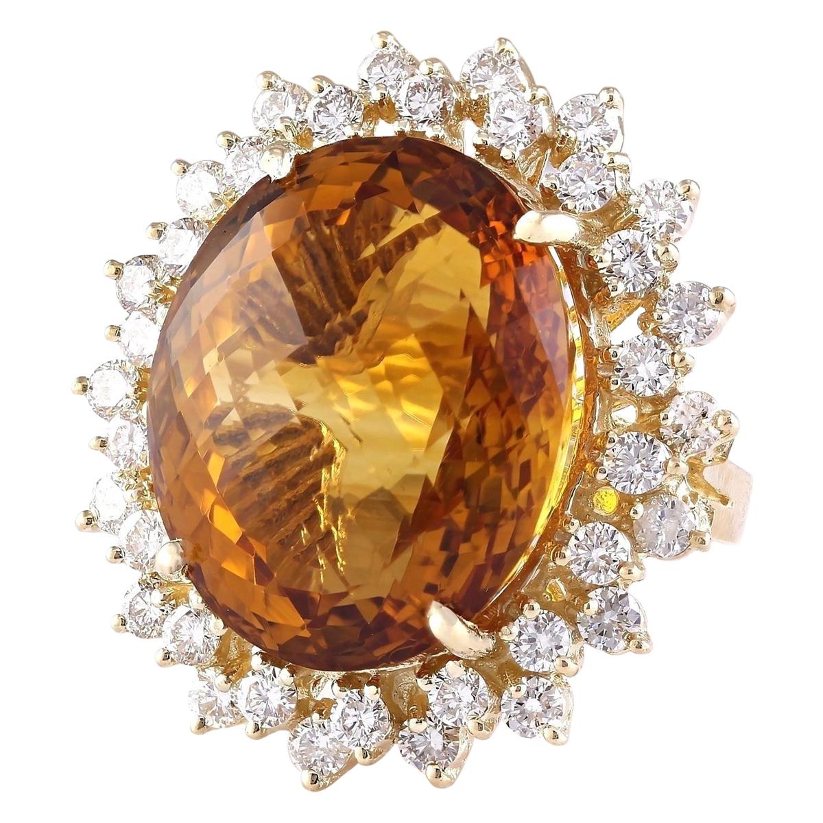 Stamped: 14K Yellow Gold
Total Ring Weight: 15.6 Grams
Citrine Weight is 26.47 Carat (Measures: 20.00x15.00 mm)
Diamond Weight is 2.00 Carat
Color: F-G, Clarity: VS2-SI1
Face Measures: 29.50x26.35 mm
Sku: [703702W]