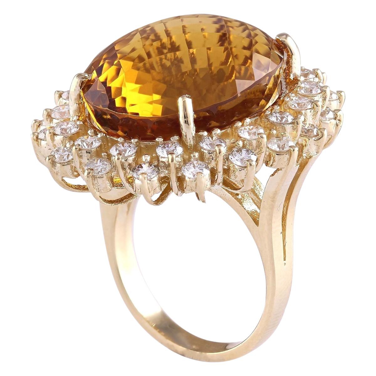 Modern Natural Citrine Diamond Ring In 14 Karat Yellow Gold  For Sale