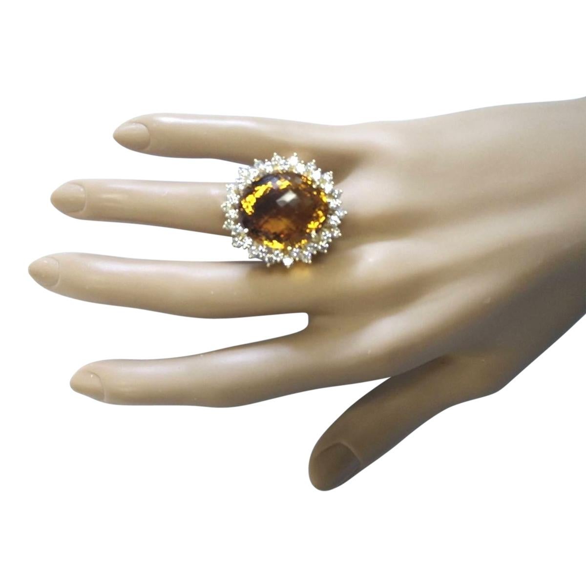 Oval Cut Natural Citrine Diamond Ring In 14 Karat Yellow Gold  For Sale