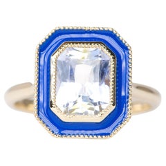 2.84ct Bi-Color Light Blue Sapphire with Enamel 14K Yellow Gold Engagement Ring 