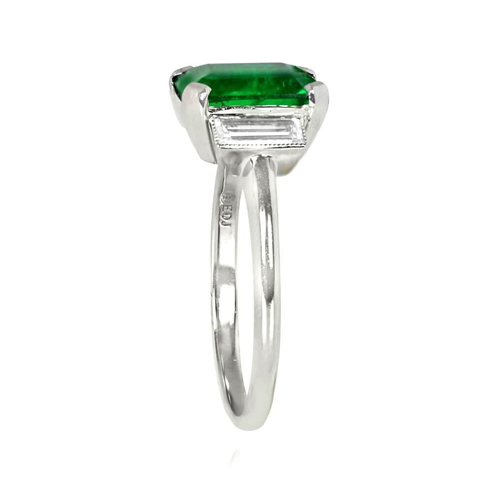 Art Deco 2.84 Carat Emerald-Cut Emerald Ring, Platinum