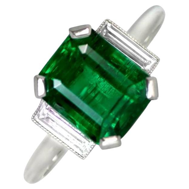 2.84 Carat Emerald-Cut Emerald Ring, Platinum