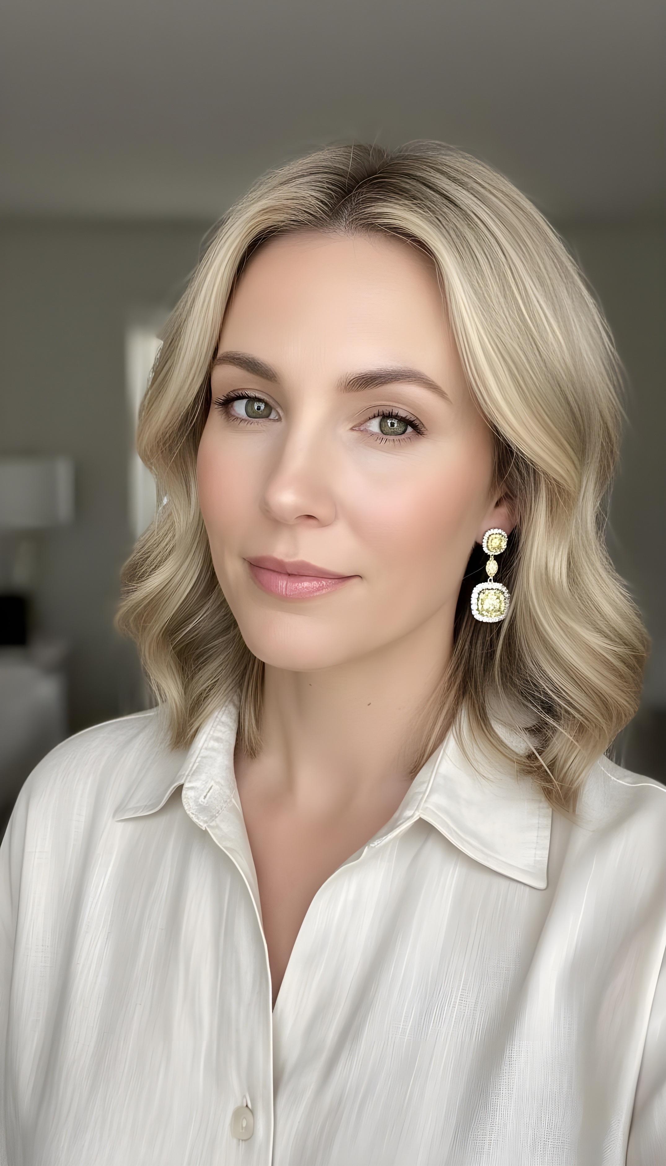 2.84CT Fancy Yellow Cushion Diamond Drop Ohrringe 14k Weißgold, Brautschmuck im Angebot 4