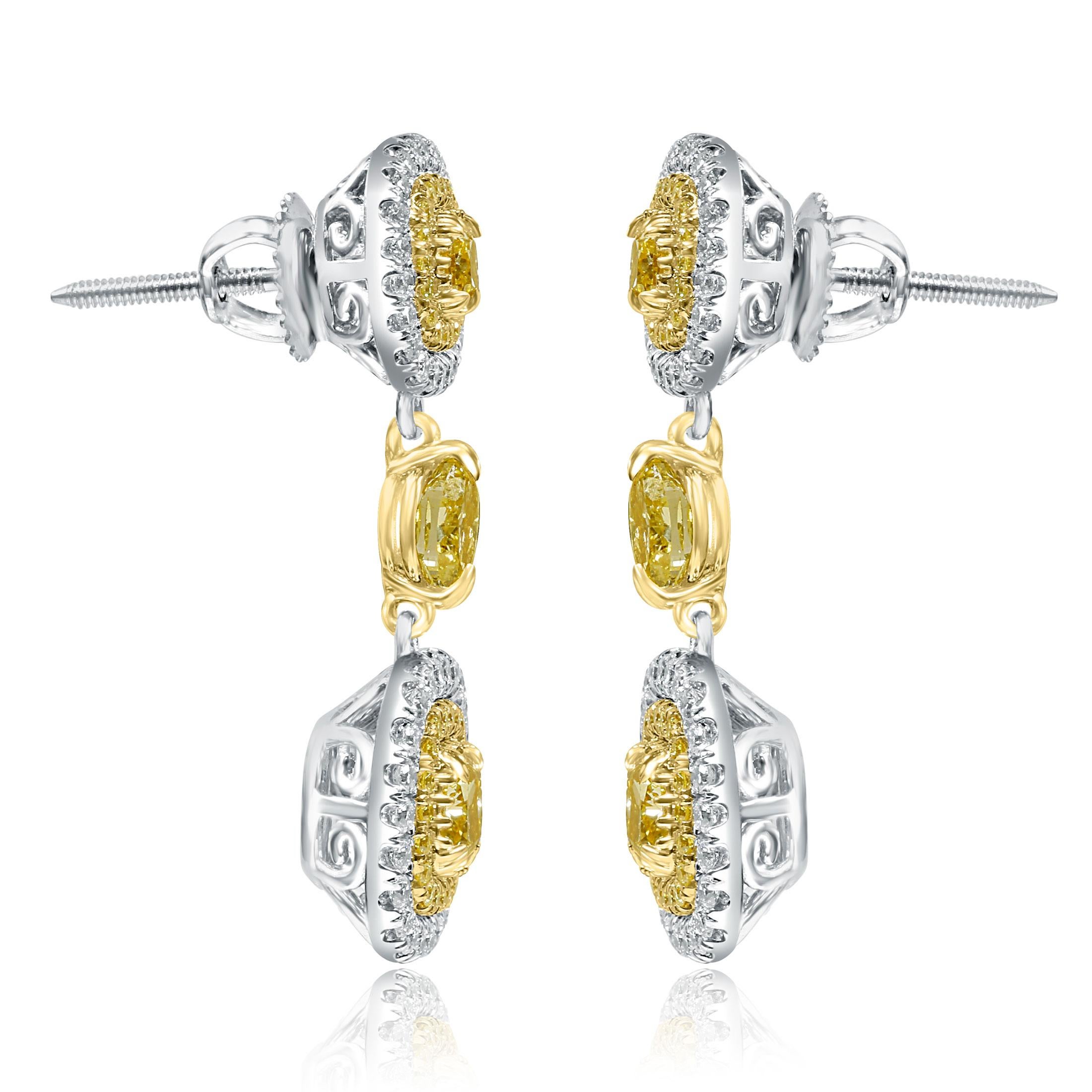 2.84CT Fancy Yellow Cushion Diamond Drop Ohrringe 14k Weißgold, Brautschmuck im Angebot 2