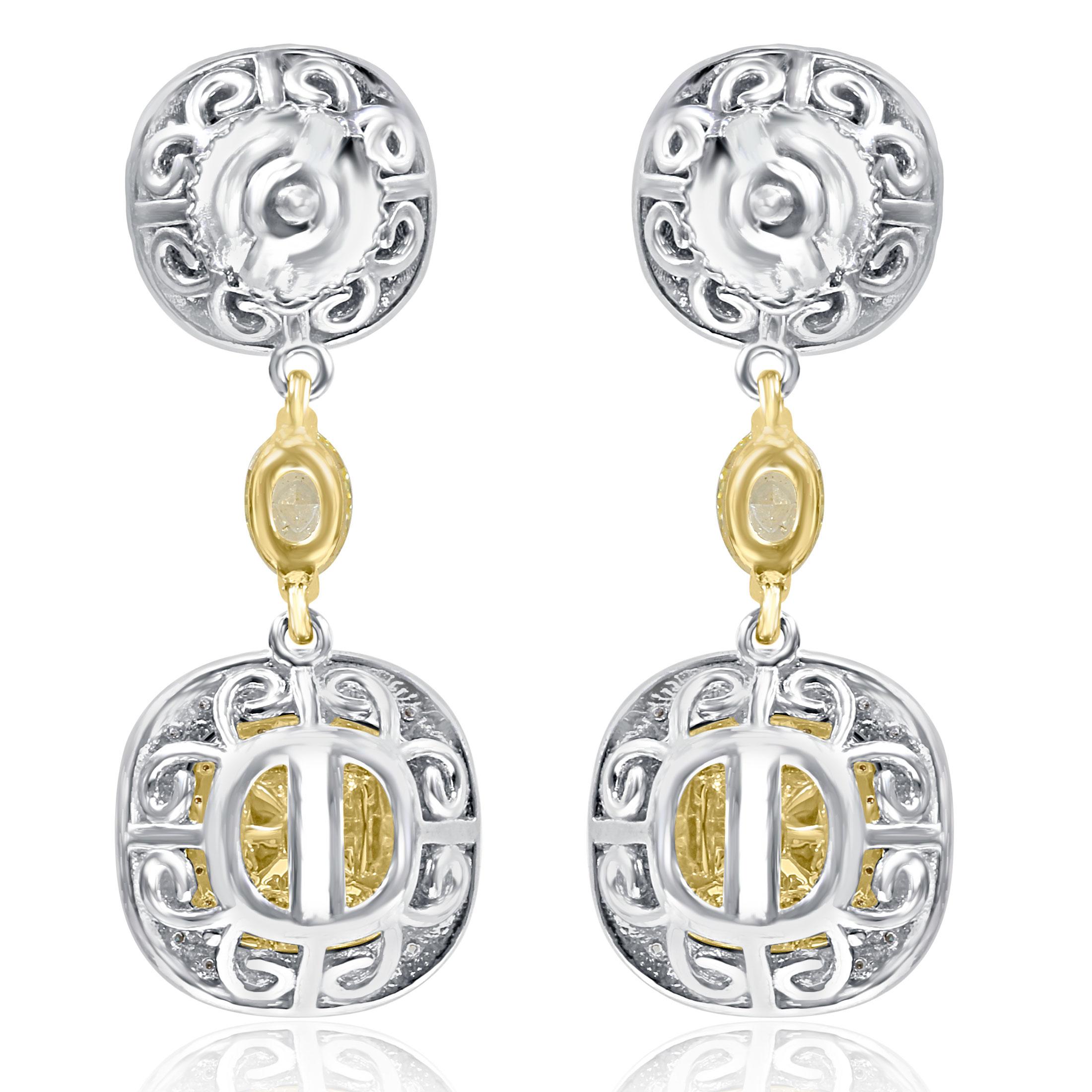 2.84CT Fancy Yellow Cushion Diamond Drop Ohrringe 14k Weißgold, Brautschmuck im Angebot 3
