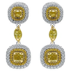 Orecchini a goccia con diamante giallo fantasia da 2,84 carati in oro bianco 14k, gioielli da sposa