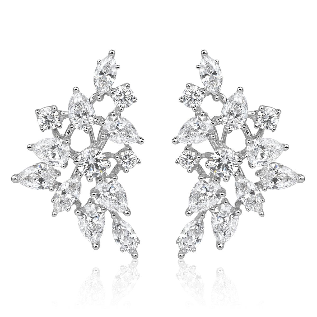 2.84ct Floral Cluster Diamond Stud Earrings in 18k White Gold For Sale