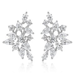 2.84ct Floral Cluster Diamond Stud Earrings in 18k White Gold