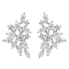 2.84ct Floral Cluster Diamond Stud Earrings in 18k White Gold