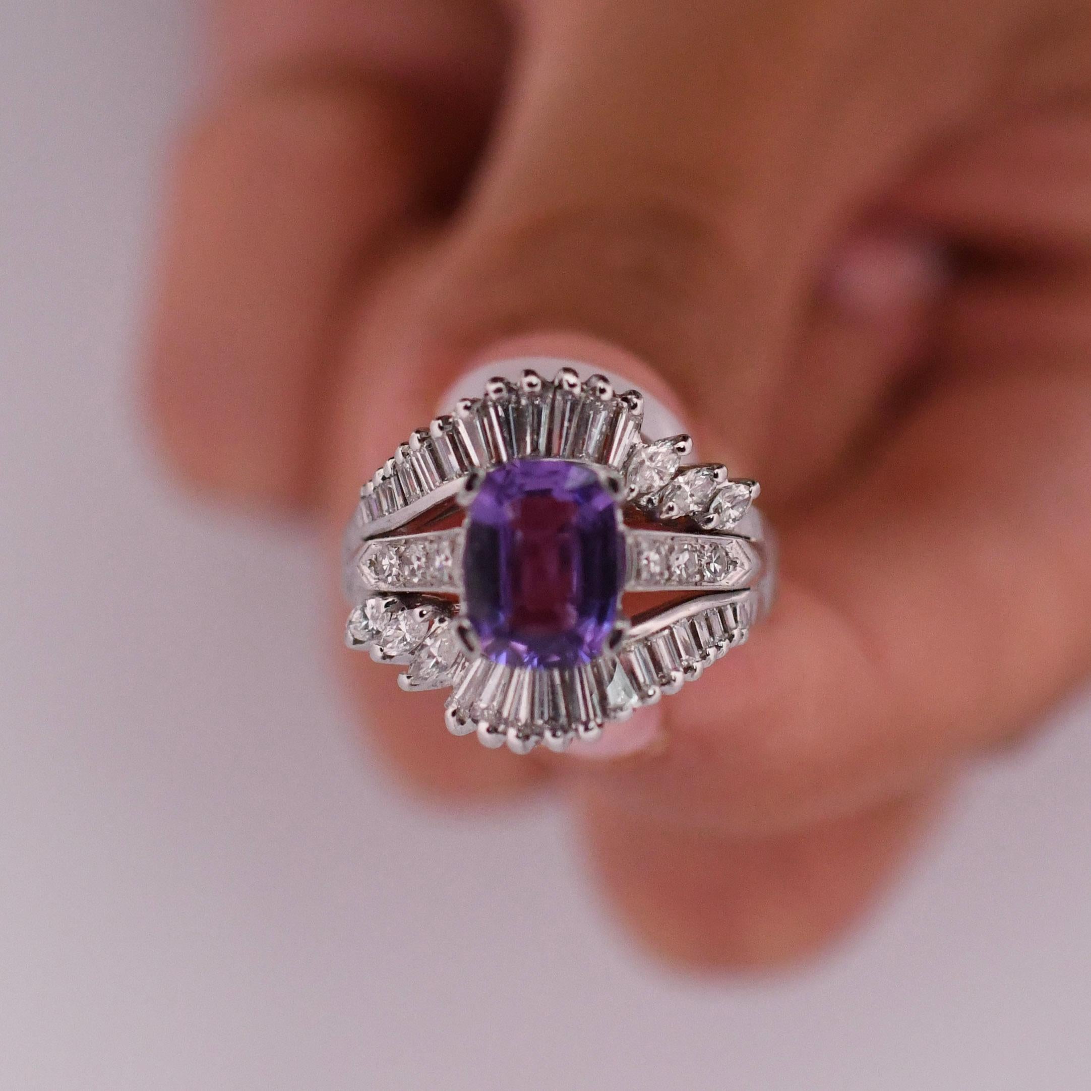 2.84ct Madagascar No Heat Purple Sapphire Platinum Diamond Wrapped Cocktail Ring For Sale 5
