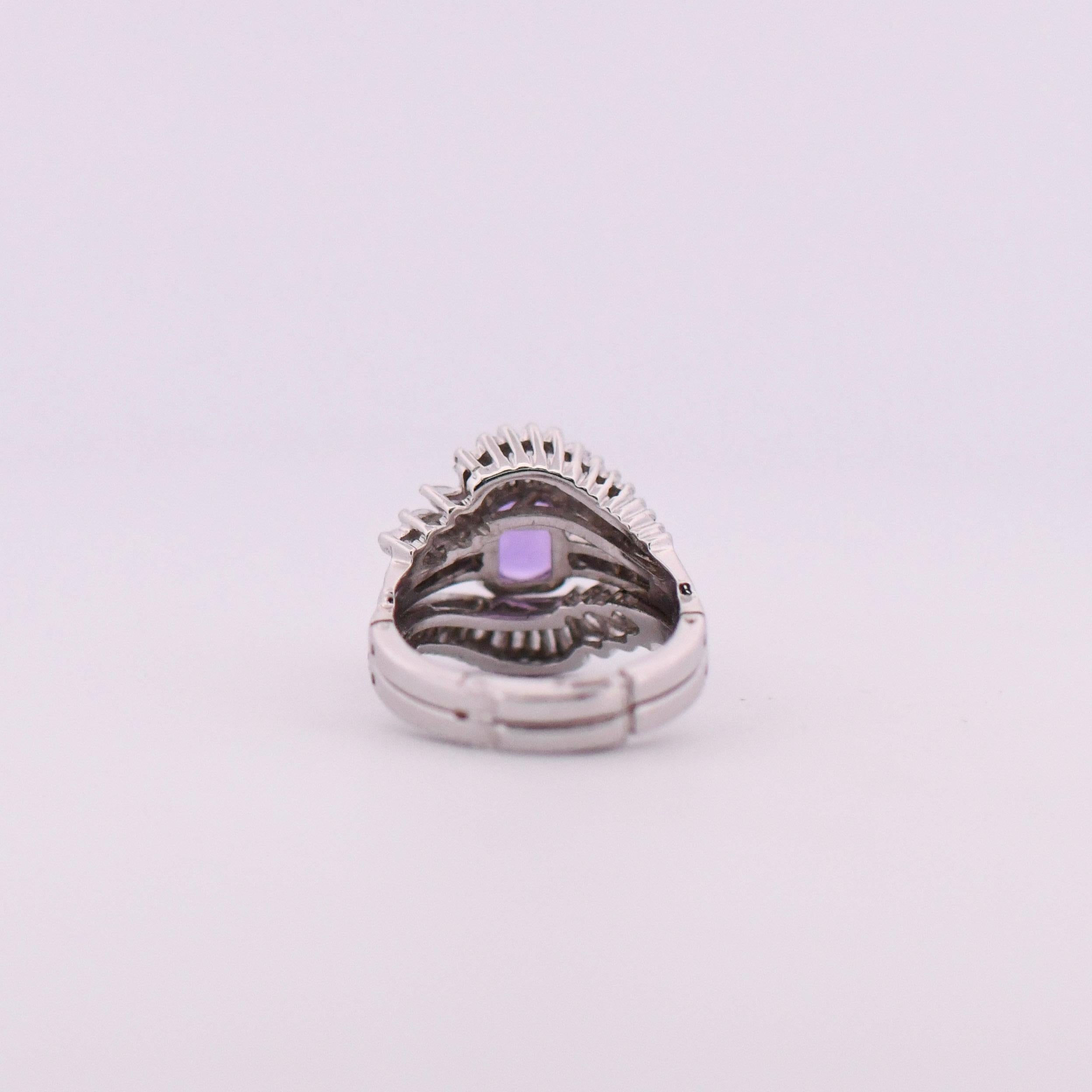 2.84ct Madagascar No Heat Purple Sapphire Platinum Diamond Wrapped Cocktail Ring In Good Condition For Sale In Addison, TX