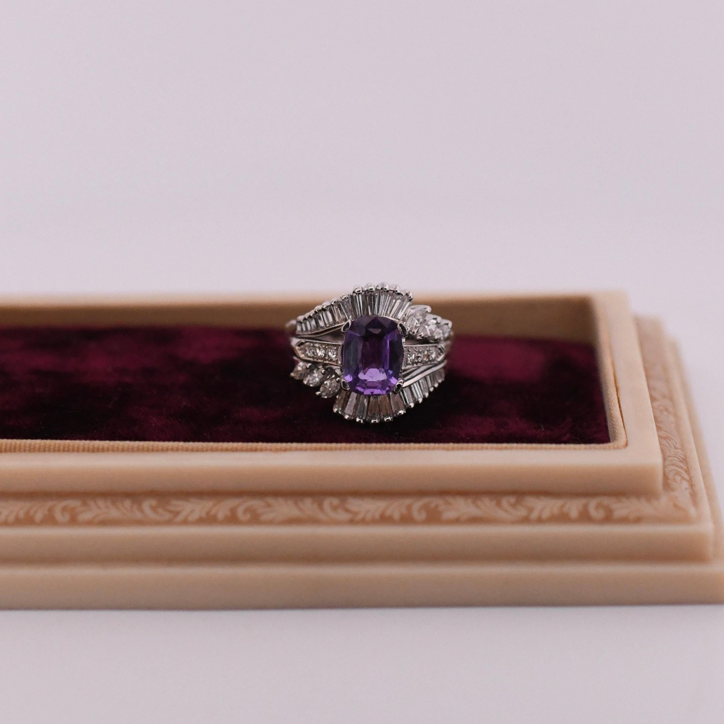 2.84ct Madagascar No Heat Purple Sapphire Platinum Diamond Wrapped Cocktail Ring For Sale 1