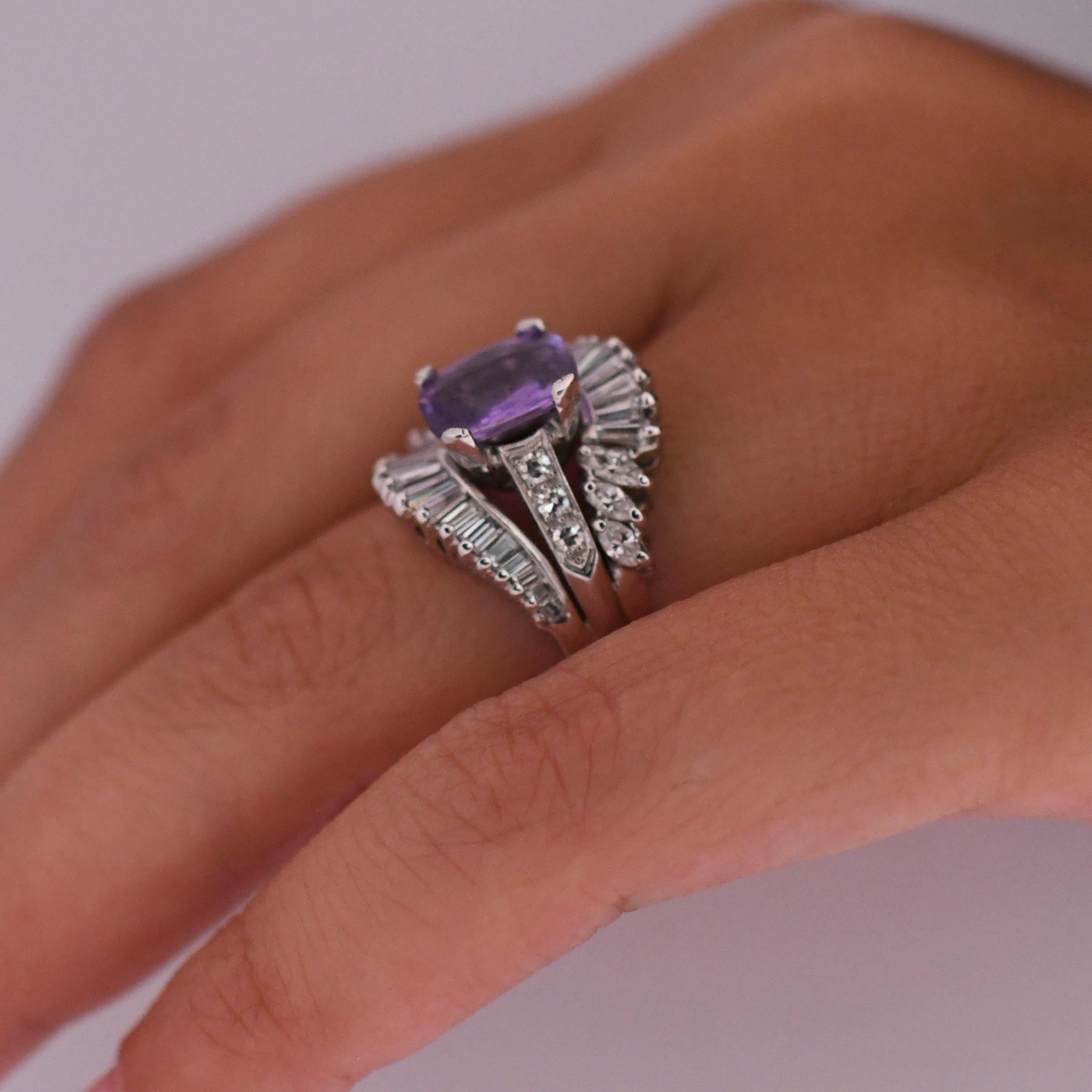 2.84ct Madagascar No Heat Purple Sapphire Platinum Diamond Wrapped Cocktail Ring For Sale 2