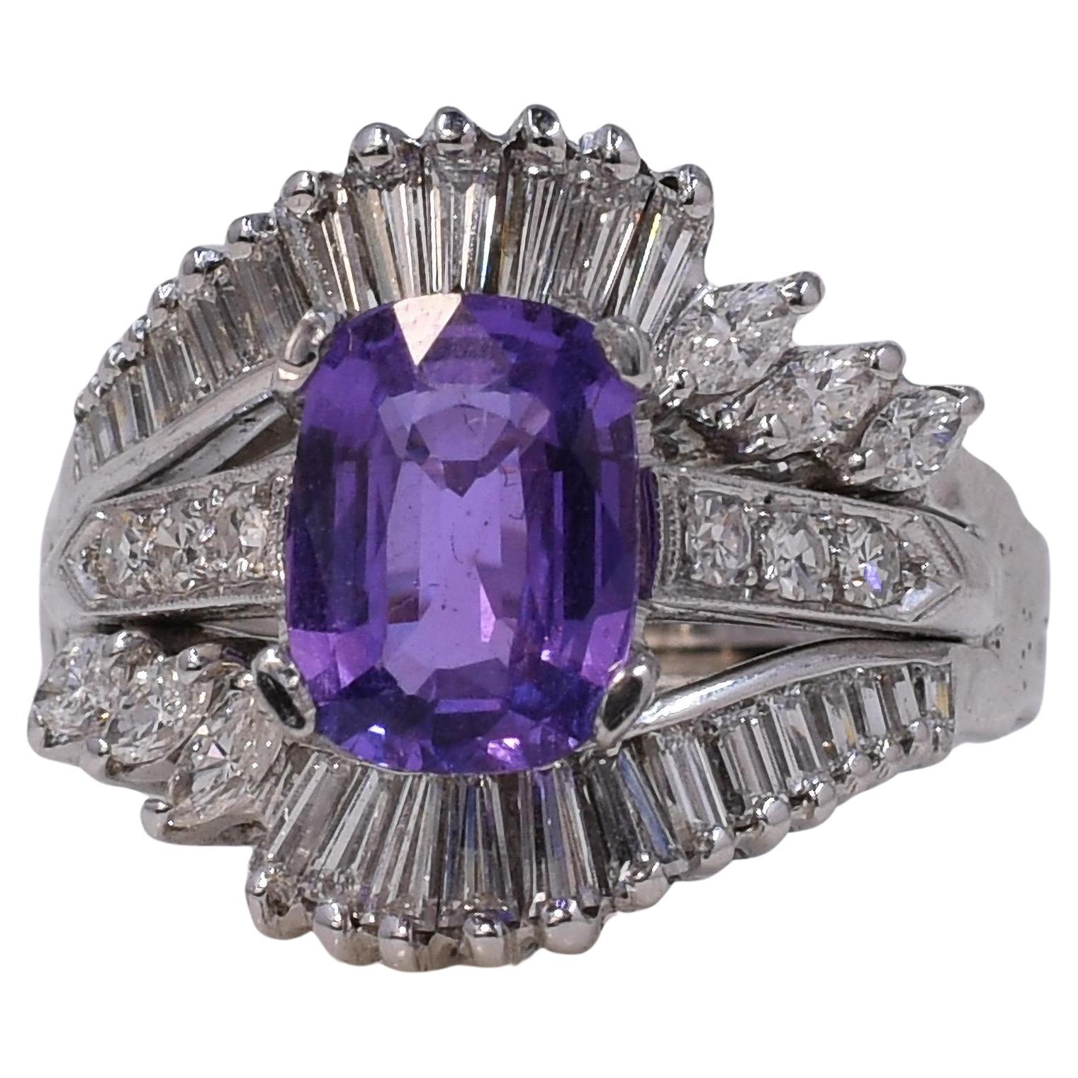 2.84ct Madagascar No Heat Purple Sapphire Platinum Diamond Wrapped Cocktail Ring For Sale