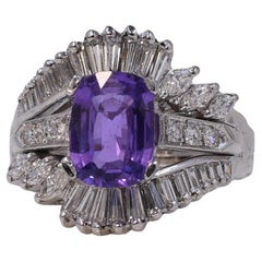 Vintage 2.84ct Madagascar No Heat Purple Sapphire Platinum Diamond Wrapped Cocktail Ring