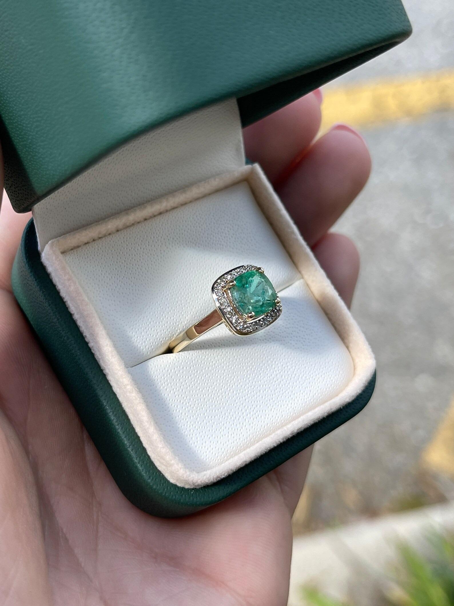 Modern 2.84tcw Natural Cushion Cut Emerald & Diamond Halo Engagement Ring 14K For Sale