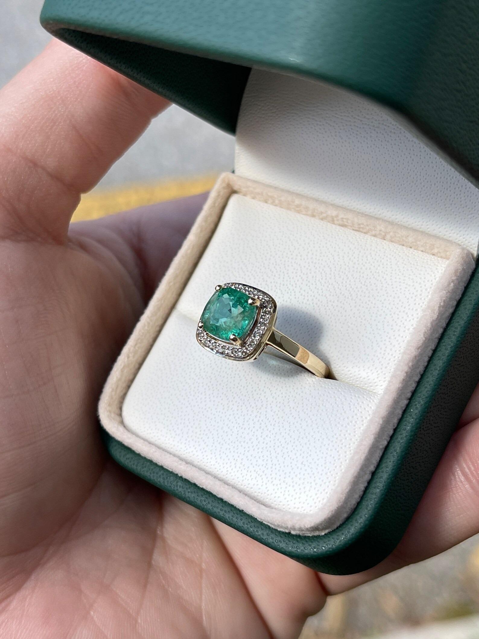 2.84tcw Natural Cushion Cut Emerald & Diamond Halo Engagement Ring 14K In New Condition For Sale In Jupiter, FL