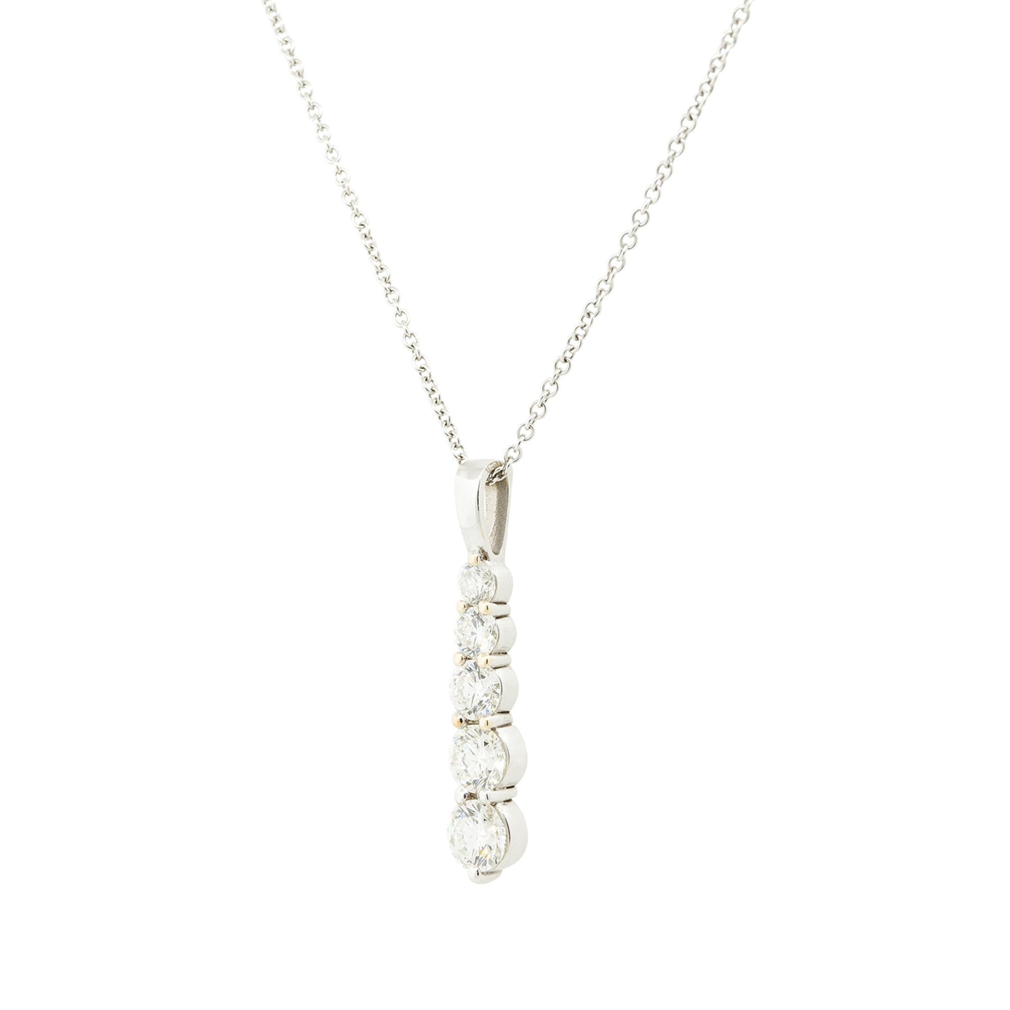 Round Cut 2.85 Carat 5 Diamond Drop Pendant Necklace 18 Karat in Stock For Sale