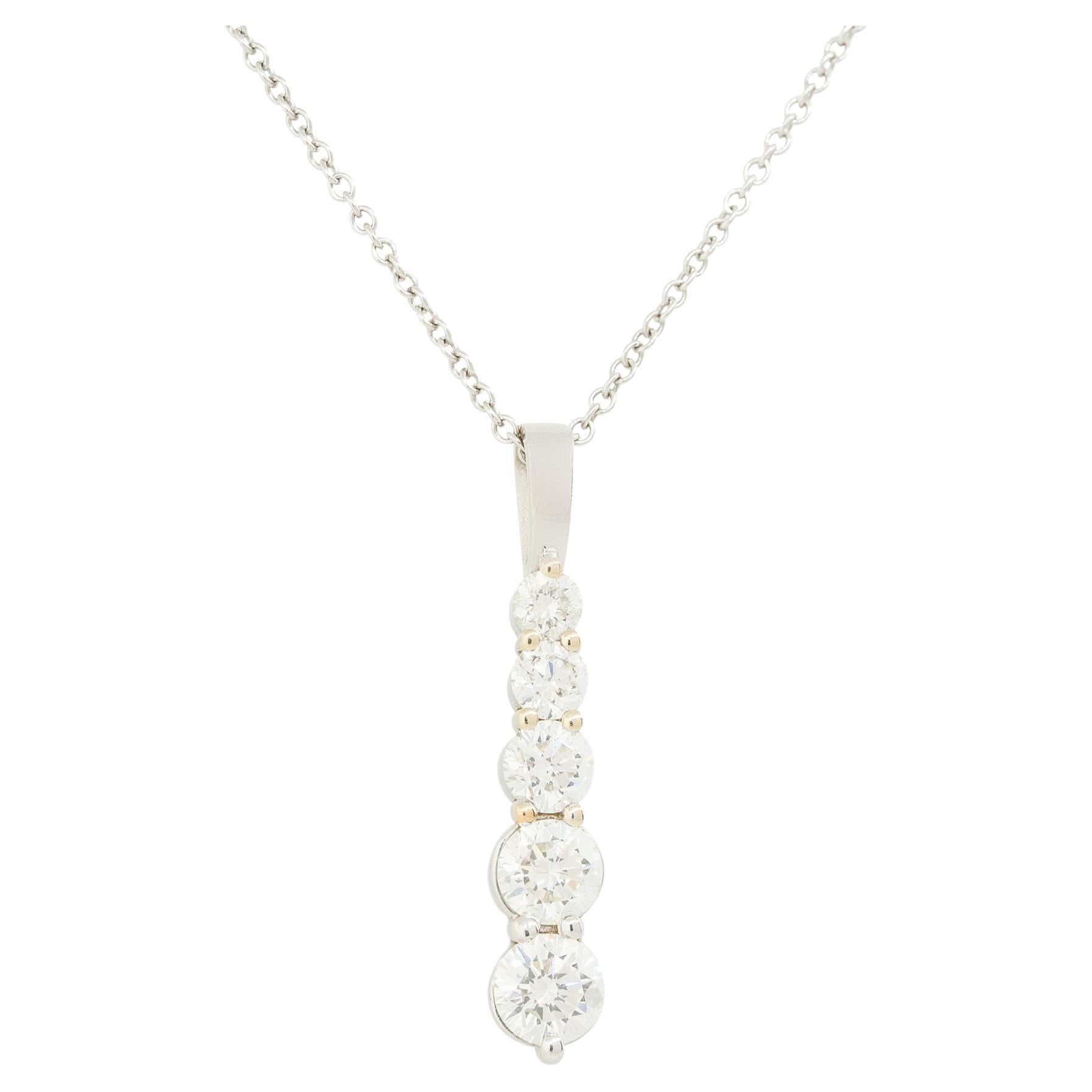 2.85 Carat 5 Diamond Drop Pendant Necklace 18 Karat in Stock For Sale
