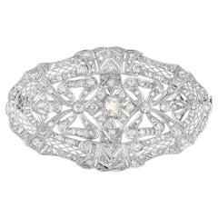 2.85 Carat Art Deco Diamond Platinum Oval Filigree Brooch