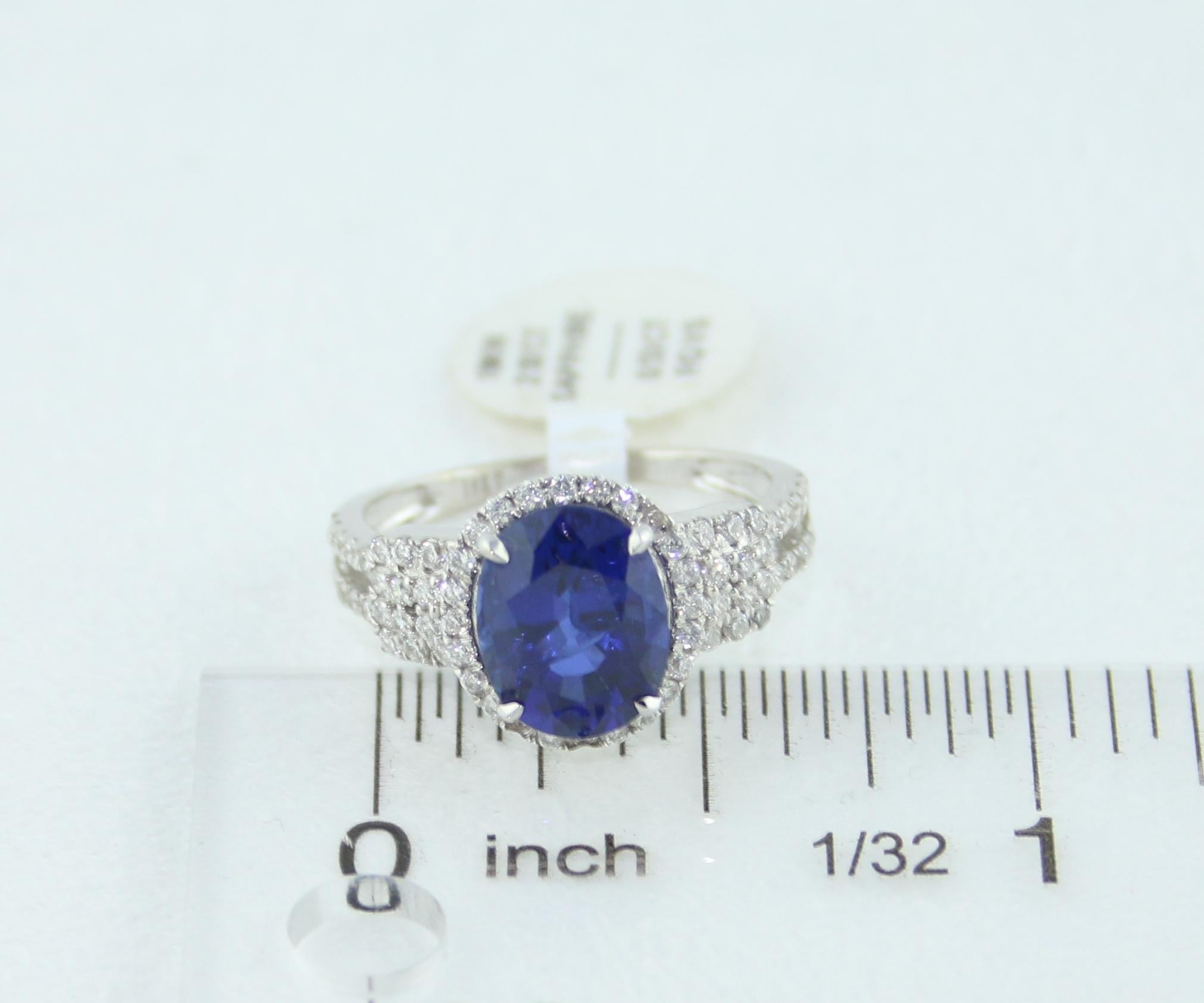 2.85 Carat Blue Sapphire Diamond Gold Halo Ring 2