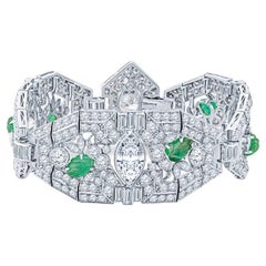 28.5 Carat Diamond and Emerald Antique Estate Bracelet