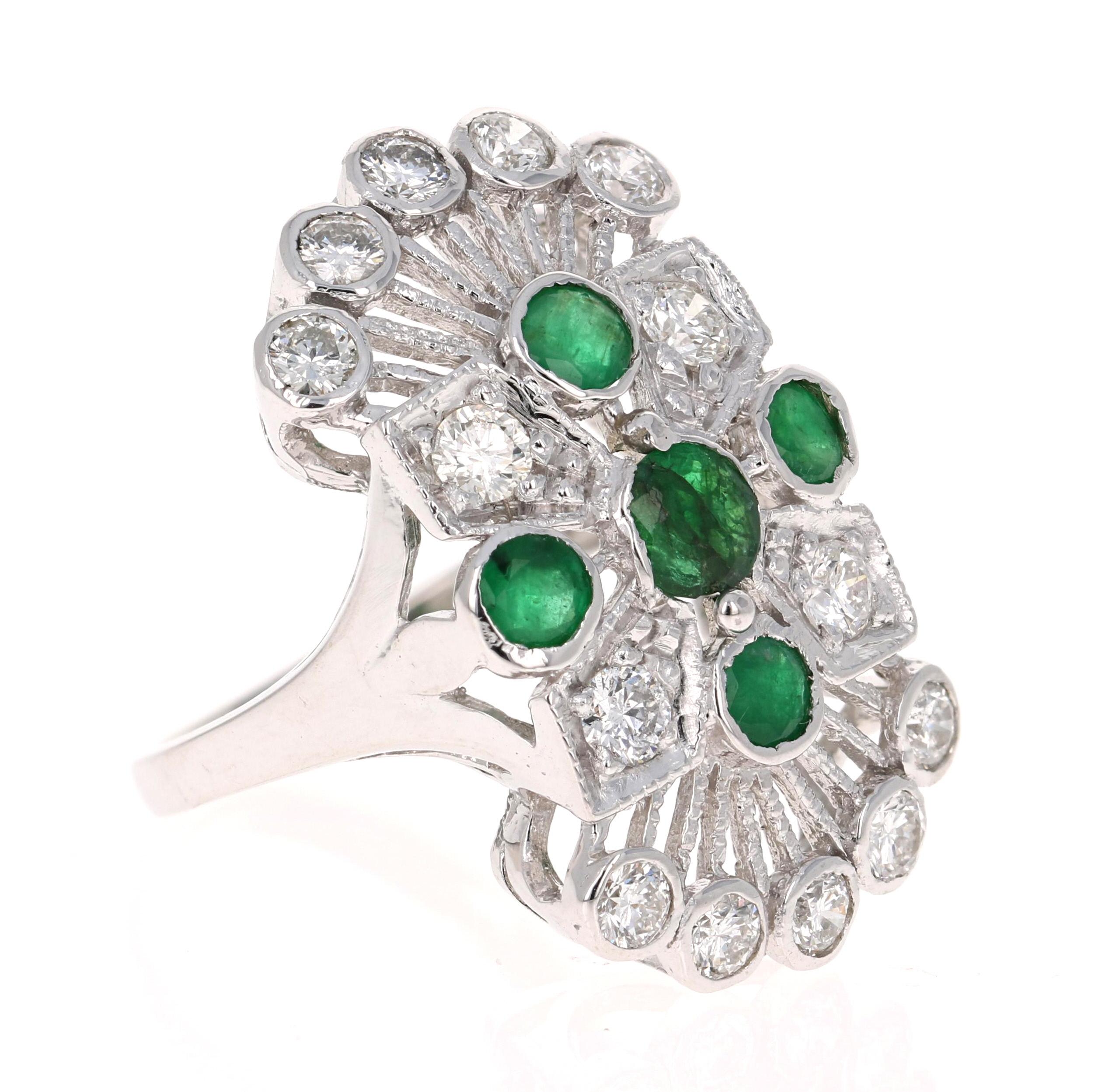 Contemporary 2.85 Carat Emerald and Diamond 14 Karat White Gold Cocktail Ring For Sale