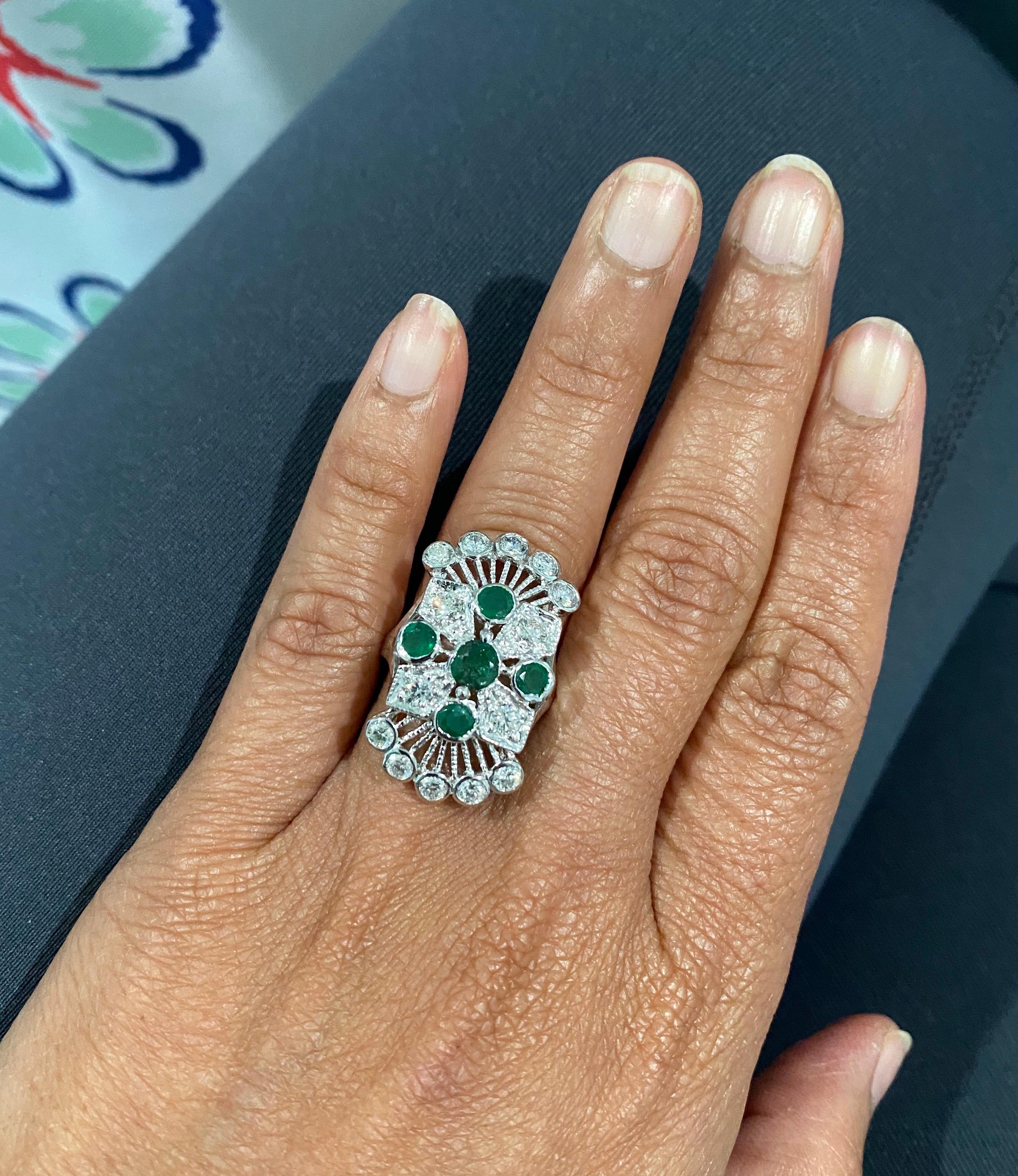 2.85 Carat Emerald and Diamond 14 Karat White Gold Cocktail Ring In New Condition For Sale In Los Angeles, CA
