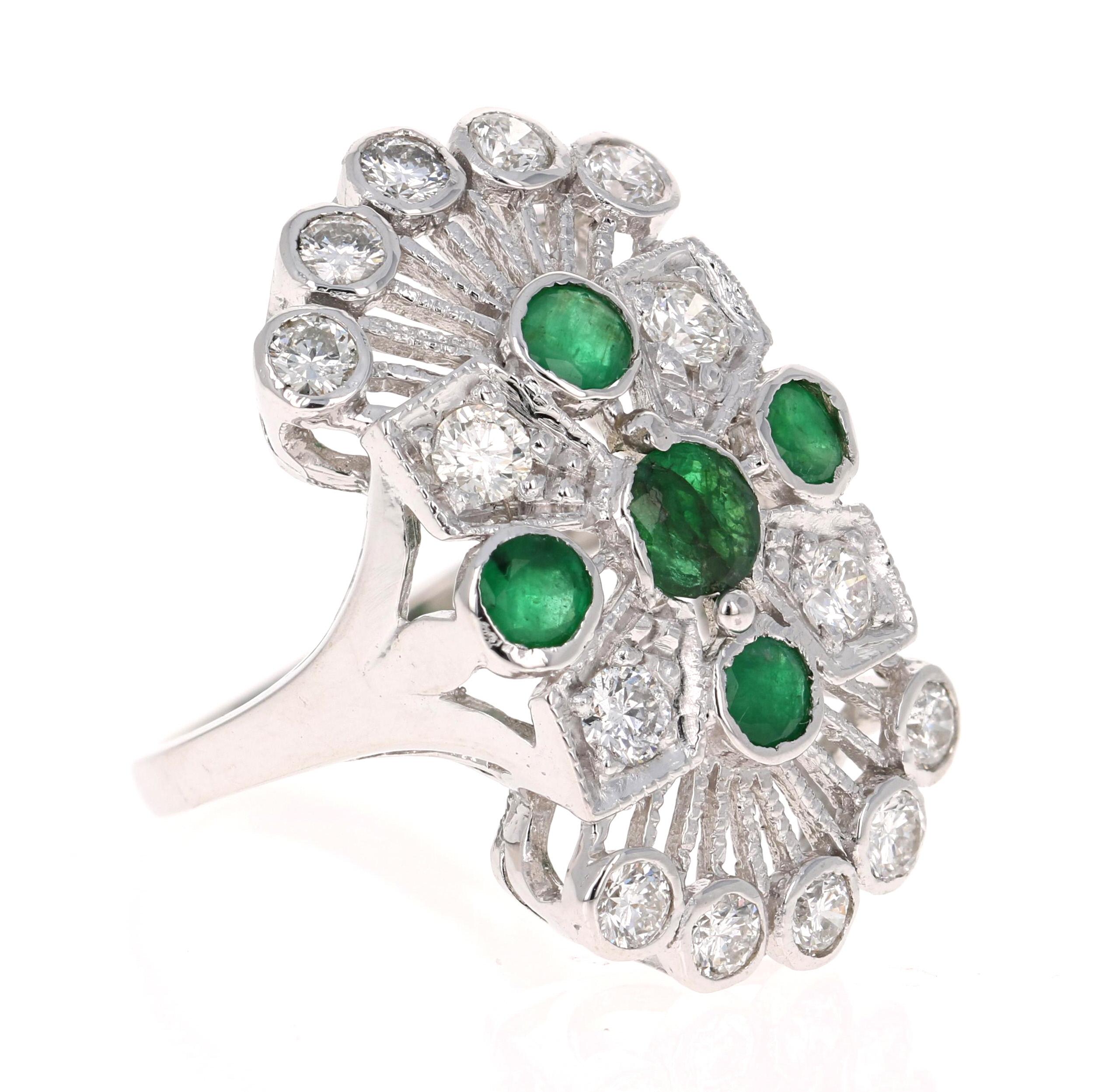Contemporary 2.85 Carat Emerald Diamond White Gold Cocktail Ring For Sale