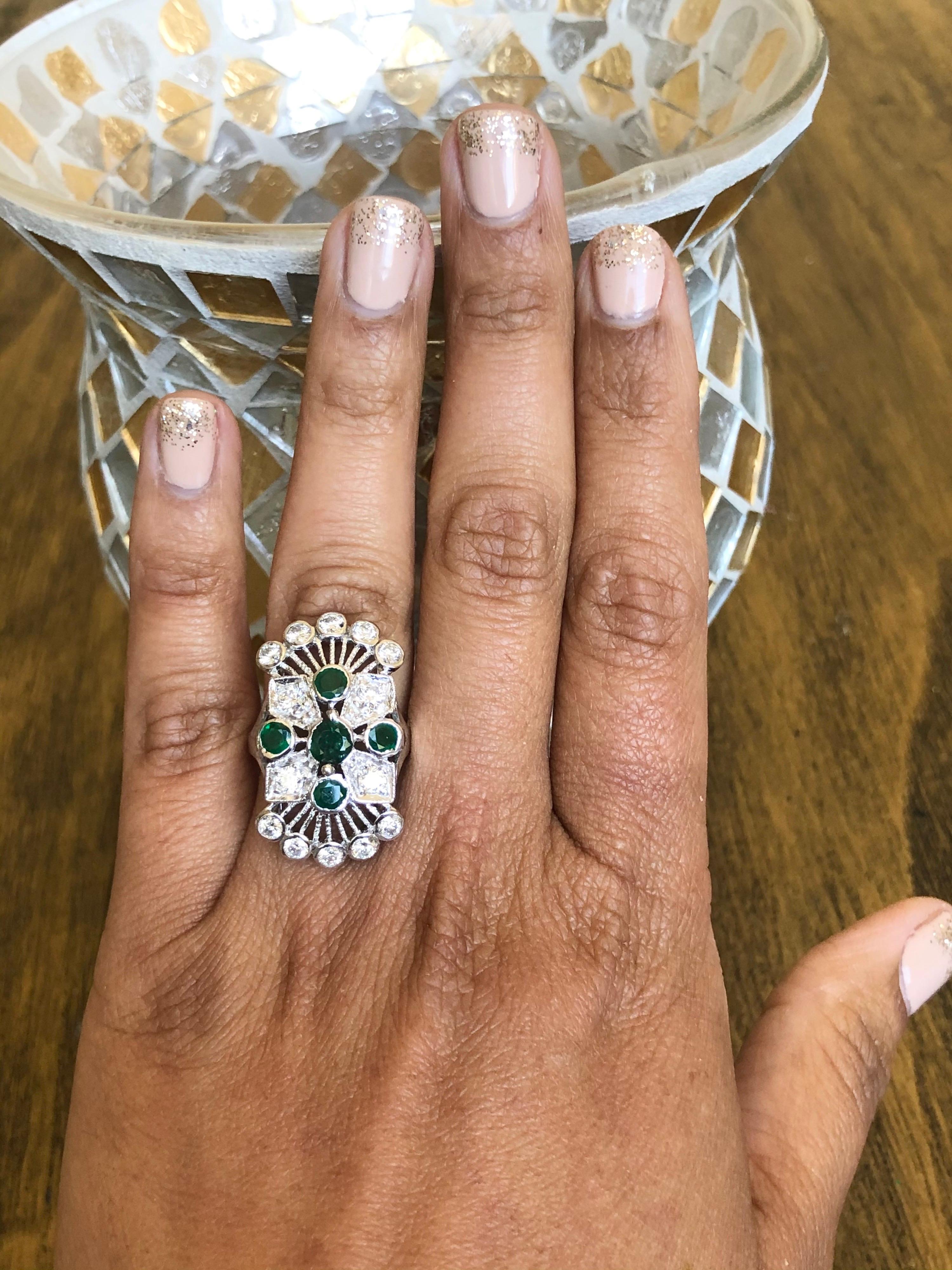 2.85 Carat Emerald Diamond White Gold Cocktail Ring For Sale 3