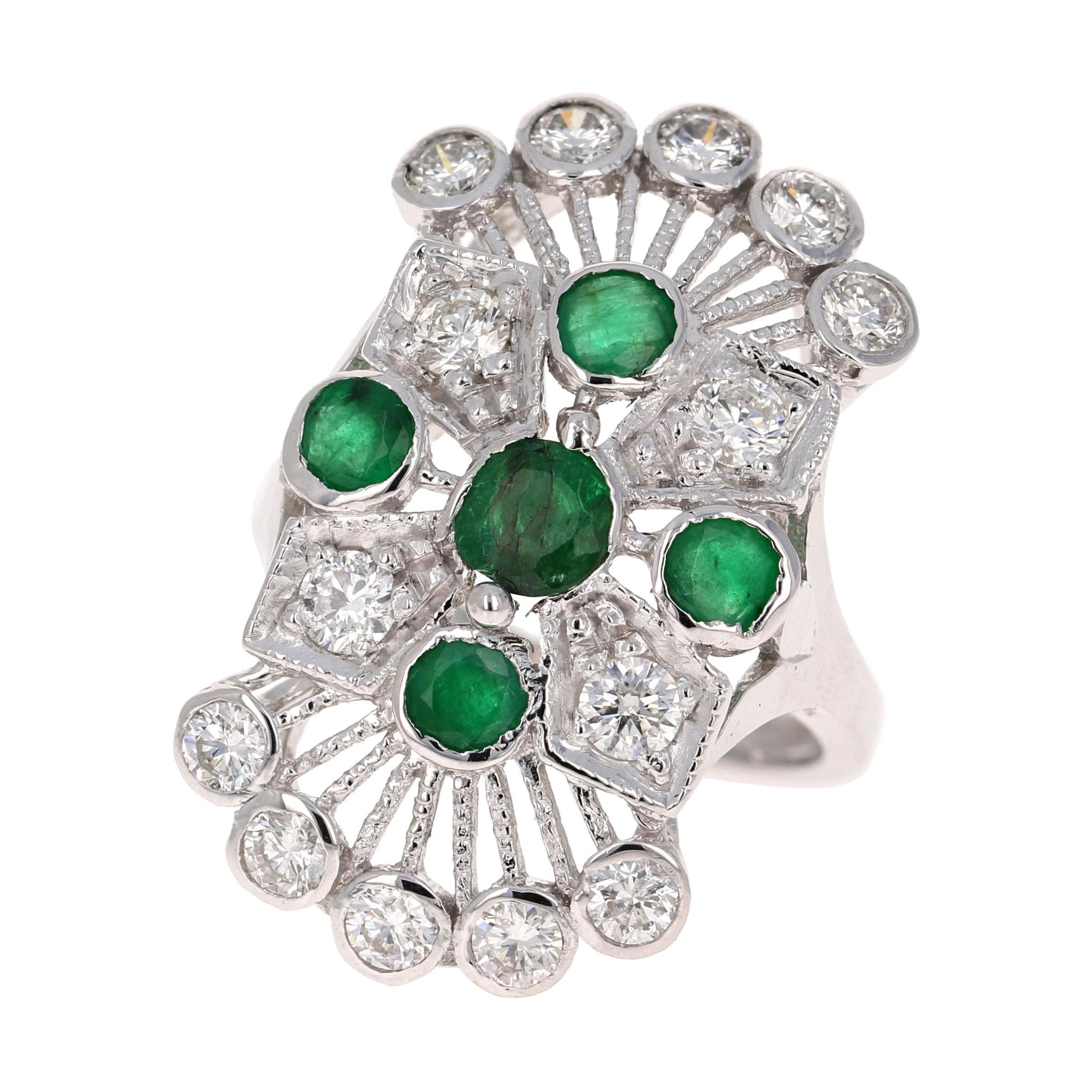 2.85 Carat Emerald Diamond White Gold Cocktail Ring