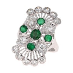 2.85 Carat Emerald Diamond White Gold Cocktail Ring