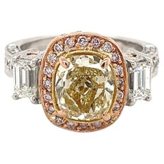 2.85 Carat GIA Certified Yellow Cushion Diamond in Art Deco Style Ring