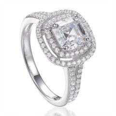 2.85 Carat Double Halo Asscher Cut Cubic Zirconia Engagement Cocktail Ring